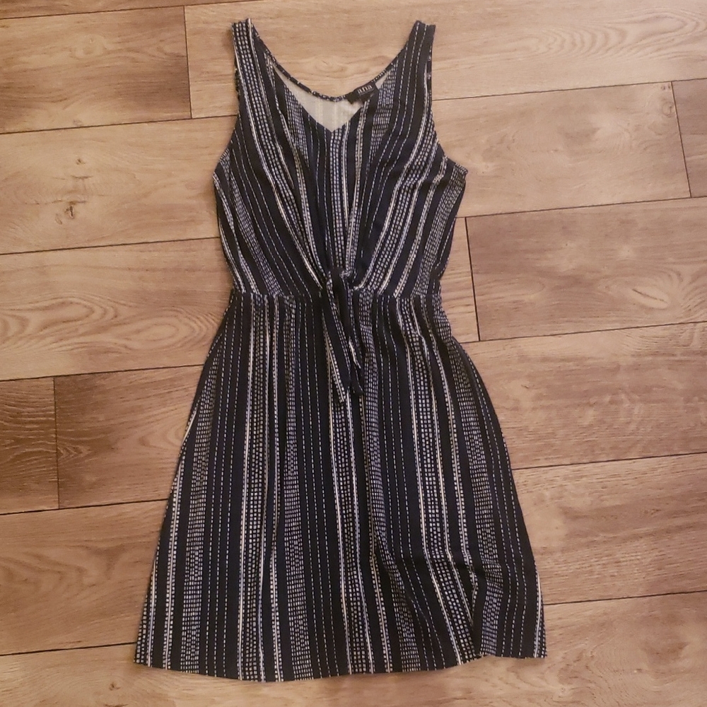 Elegant Navy and White Striped Dress